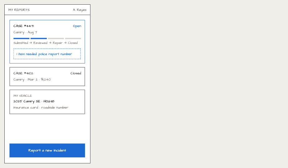 Driver status and my reports wireframe